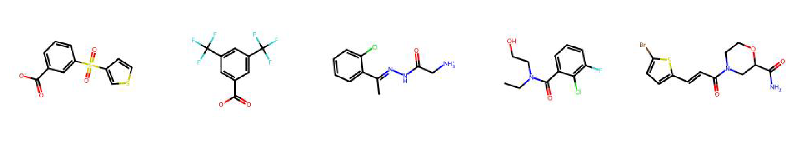 Molecules generated by ChemRLFormer by reward hacking the docking functions
